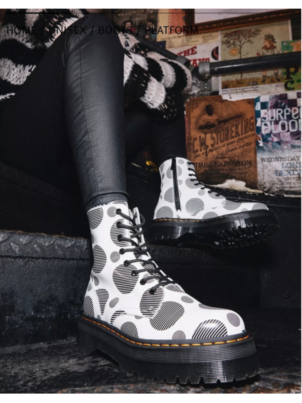Dr. Martens Jadon Polka Dot Smooth Leather Platform Boots Sz 7